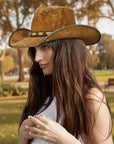 Ambush | Womens Leather Outback Hat with Bead Trim