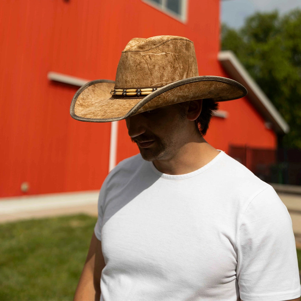 Ambush | Mens Leather Outback Hat with Bead Trim – American Hat Makers