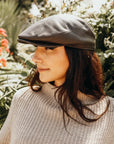 Bookie | Womens Brown Leather Flat Cap