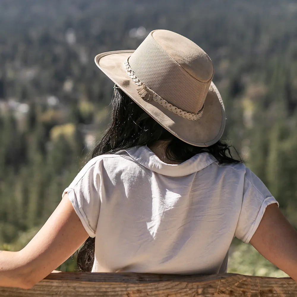Breeze | Womens Latte Suede Wide Brim Sun Hat – American Hat Makers