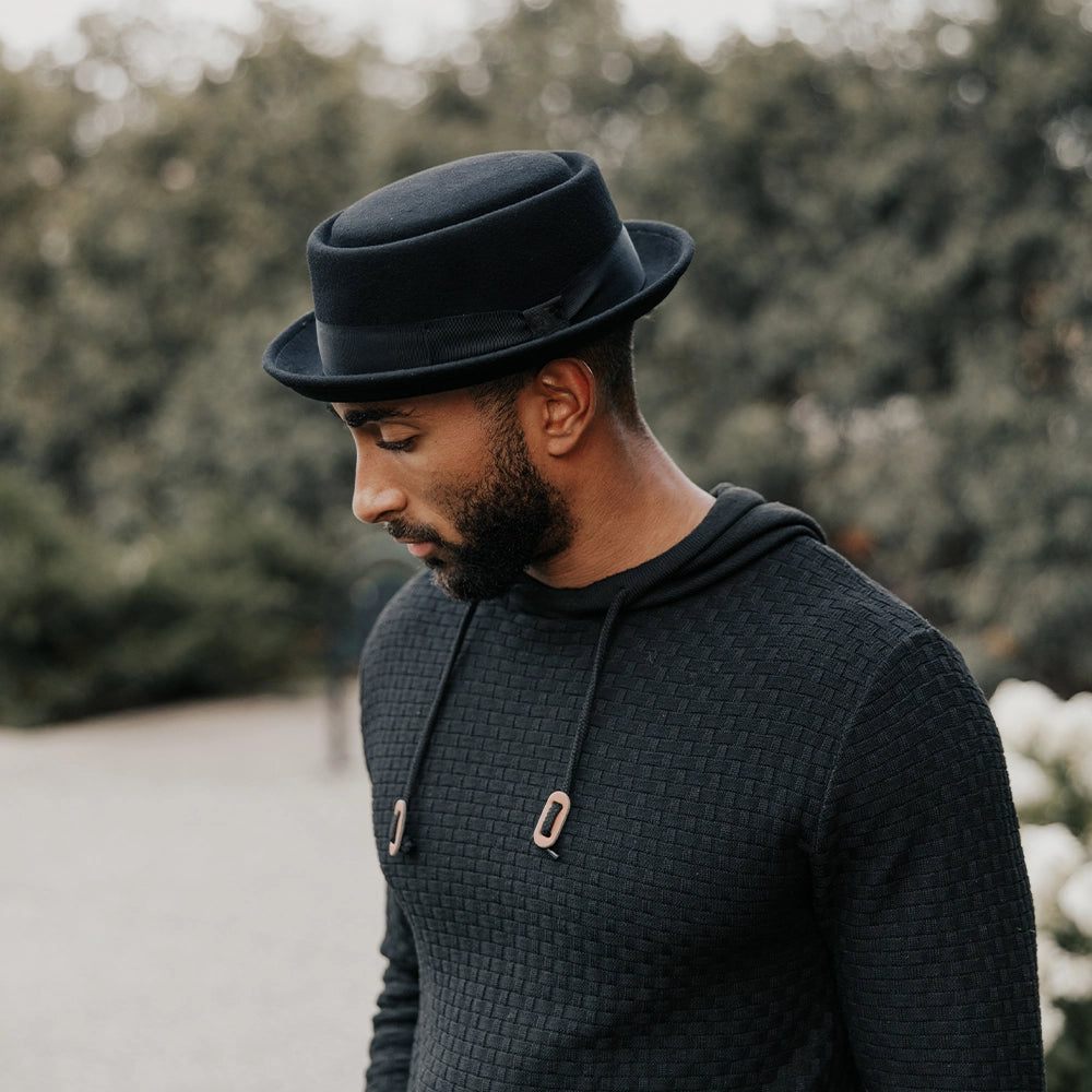 Chi-Town 2.0 | Mens Black Crushable Wool Felt Pork Pie Hat