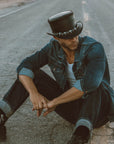 El Dorado 5 Skull | Mens Leather Top Hat with 5 Skull Hat Band