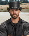 El Dorado Red Eye | Mens Black Leather Top Hat with Red Eye Skull Hat Band
