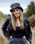 El Dorado Buffalo Nickel | Womens Black Leather Top Hat with Buffalo Nickel Hat Band