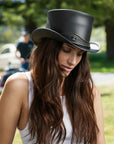 El Dorado Eye | Womens Black Leather Top Hat with Eye Hat Band