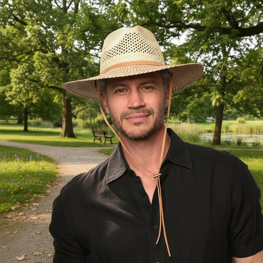 Ezra | Mens Natural Wide Brim Straw Panama Sun Hat – American Hat