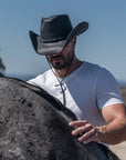Hollywood Black | Mens Black Leather Cowboy Hat