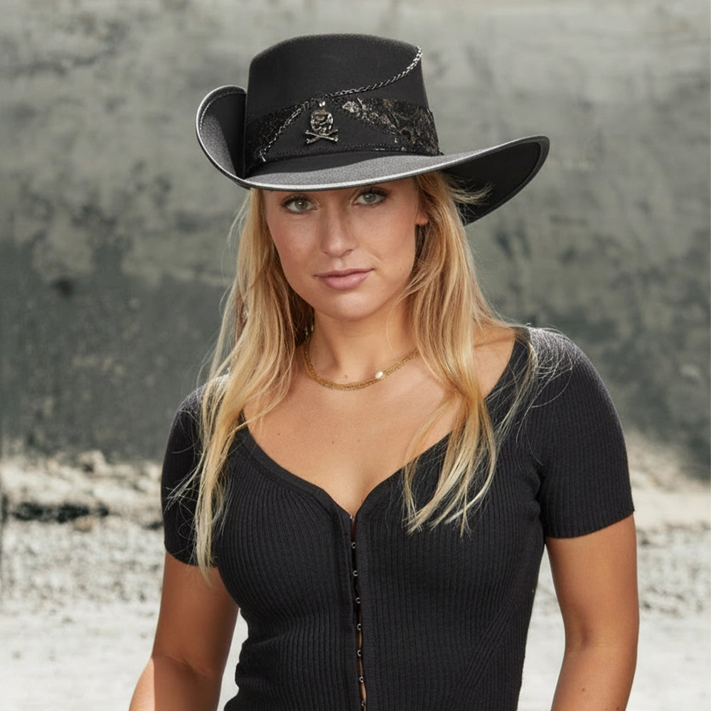 Hook | Womens Black Suede Leather Cavalier Hat – American Hat Makers