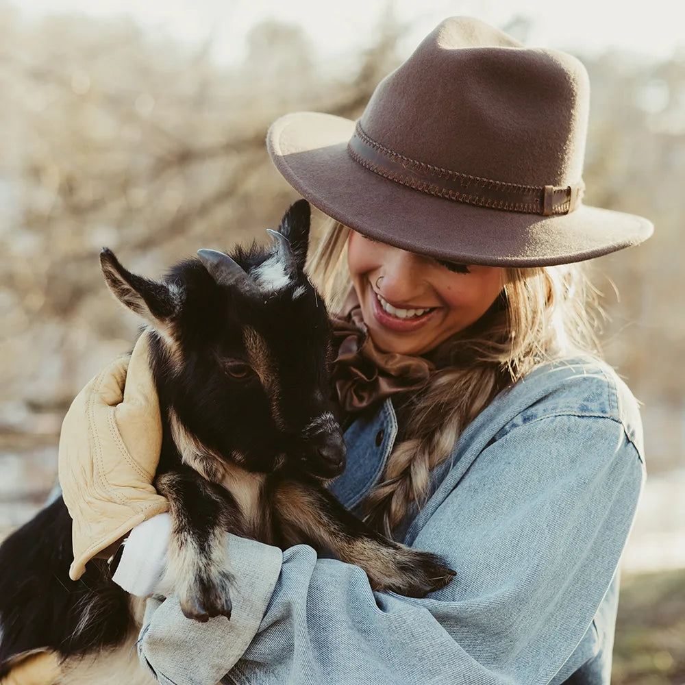 Moab | Womens Khaki Crushable Wool Felt Safari Hat with Leather