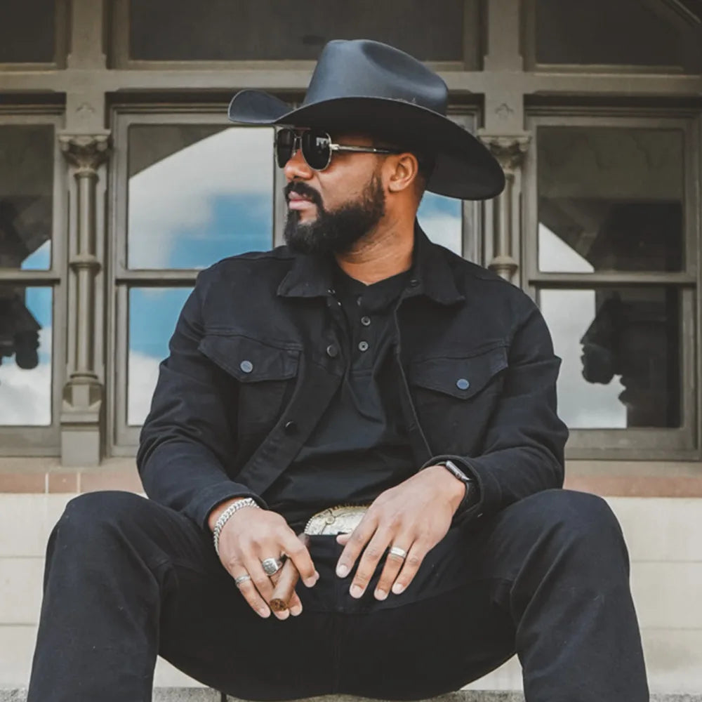 Pioneer | Mens Black Canvas Cotton Western Cowboy Hat – American
