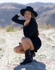 Rancher | Womens Black Wide Brim Felt Fedora Hat