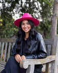 Rancher | Womens Pink Wide Brim Felt Fedora Hat