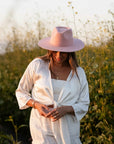 Rancher | Womens Soft Pink Wide Brim Felt Fedora Hat