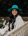 Rancher | Womens Teal Wide Brim Felt Fedora Hat