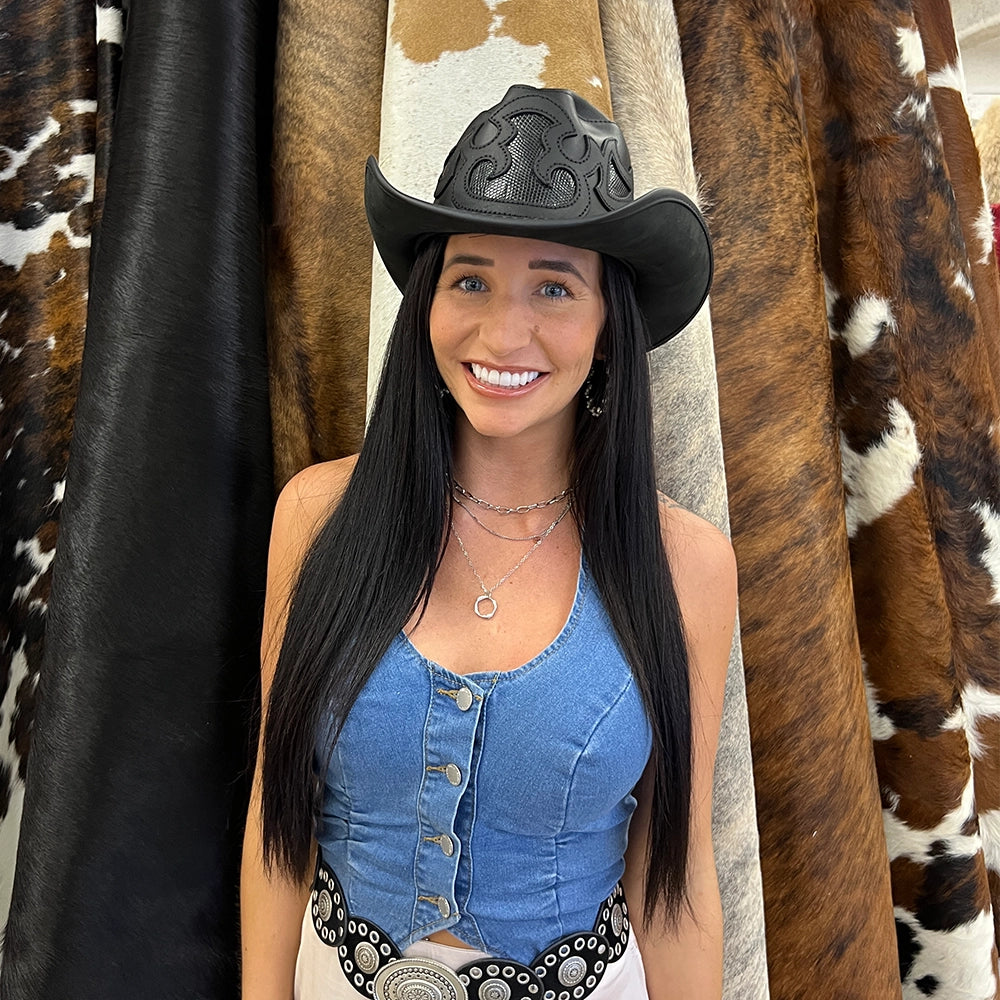 Renegade | Womens Black Pinch Front Curled Western Leather Cowgirl