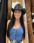 Renegade | Womens Black Pinch Front Curled Western Leather Cowgirl Hat