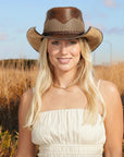 Stampede | Womens Brown Crunch Cowhide Leather Cowgirl Hat with Mesh Sides