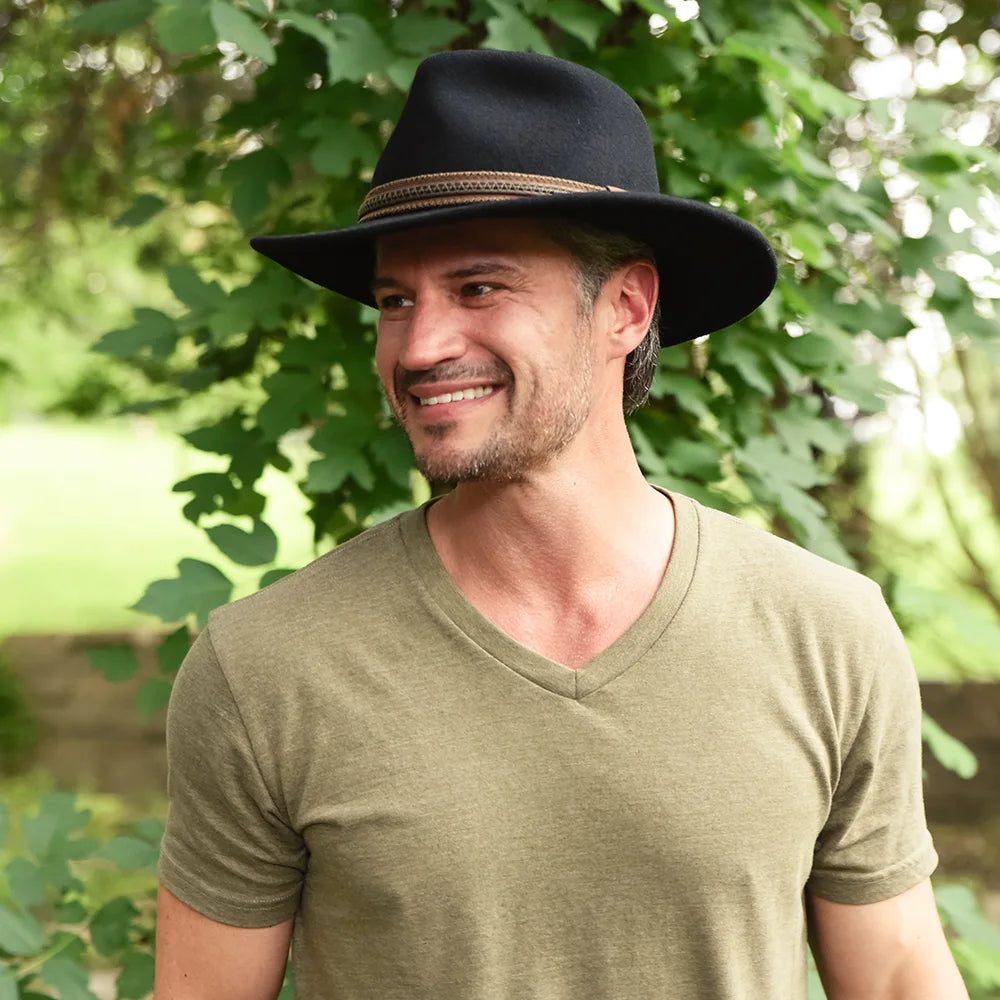 Zion | Mens Black Crushable Wool Felt Outback Hat – American Hat