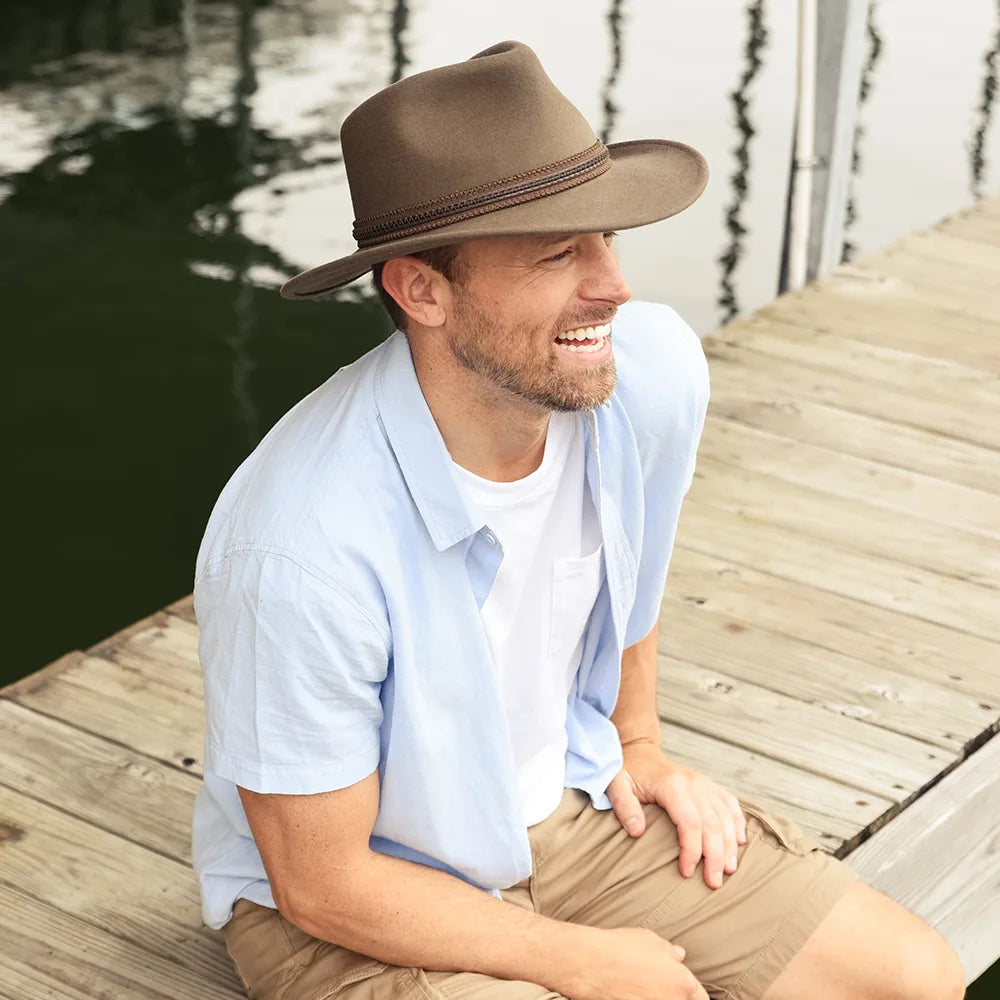 Zion | Mens Khaki Crushable Wool Felt Outback Hat – American Hat