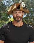 Barbossa | Mens Brown Leather Tricorn Hat with Feather Plume