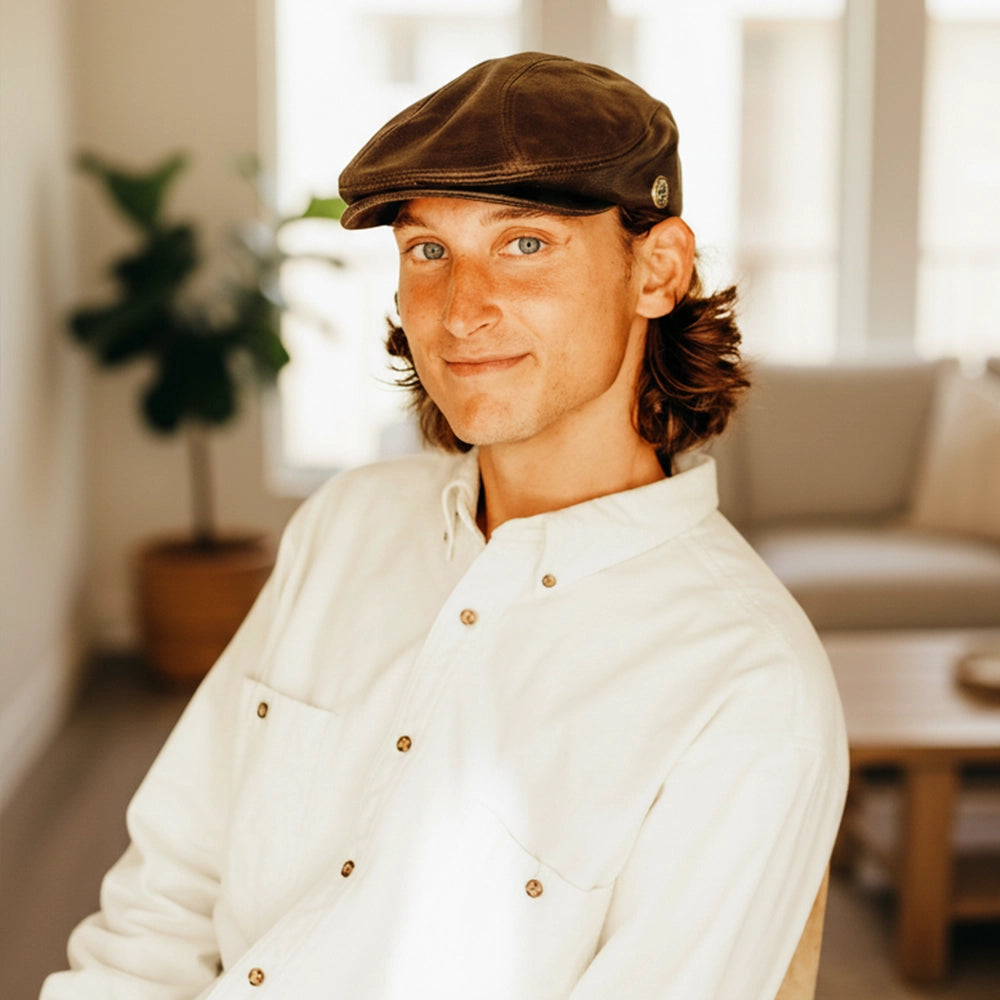 Bookie | Mens Brown Leather Flat Cap – American Hat Makers