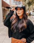 Bourbon St | Womens Black Leather Cap