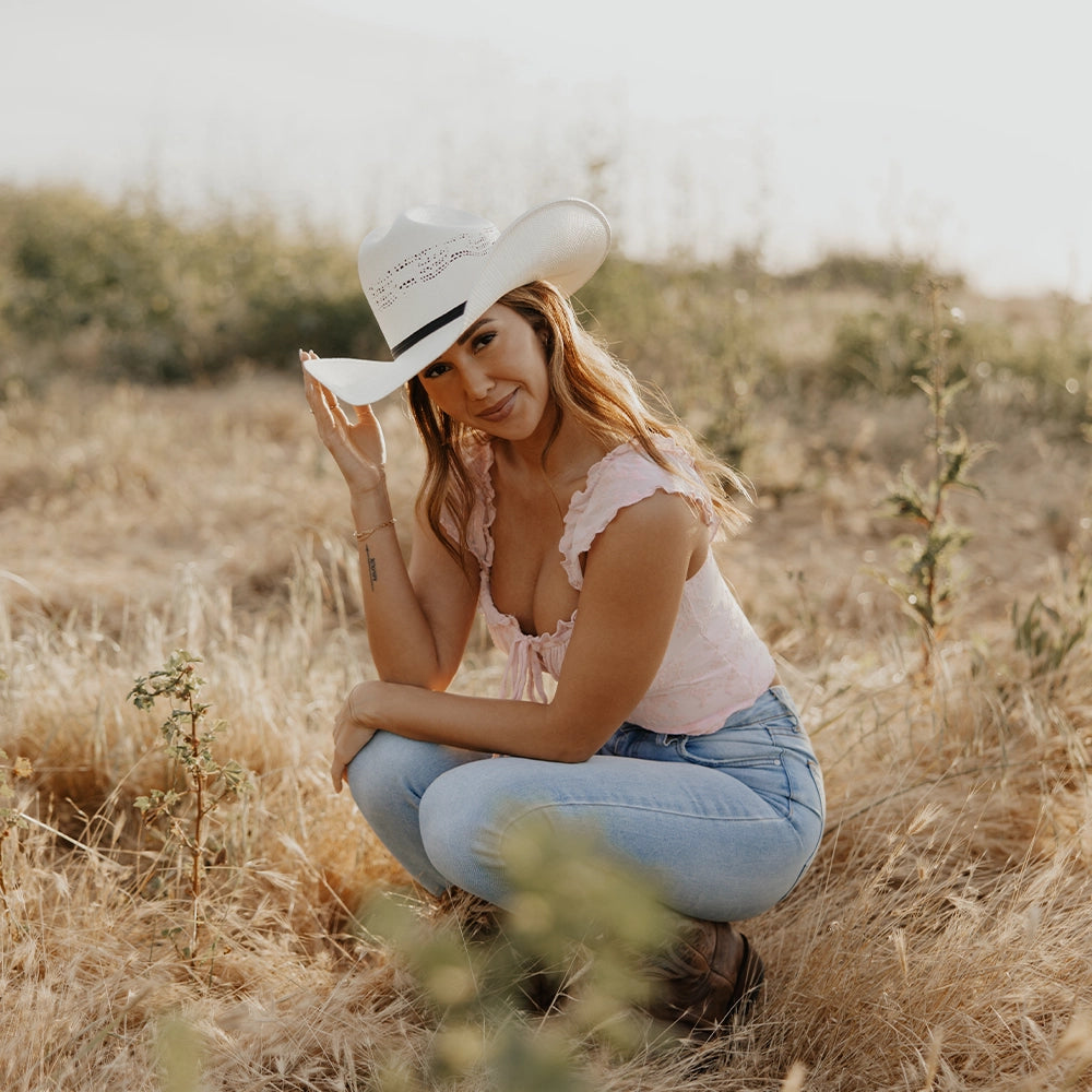 Women’s Cream Straw Cowboy Hat with Feather Trim Austin | Womens Cream Straw Cowgirl Hat – American Hat Makers main image 2