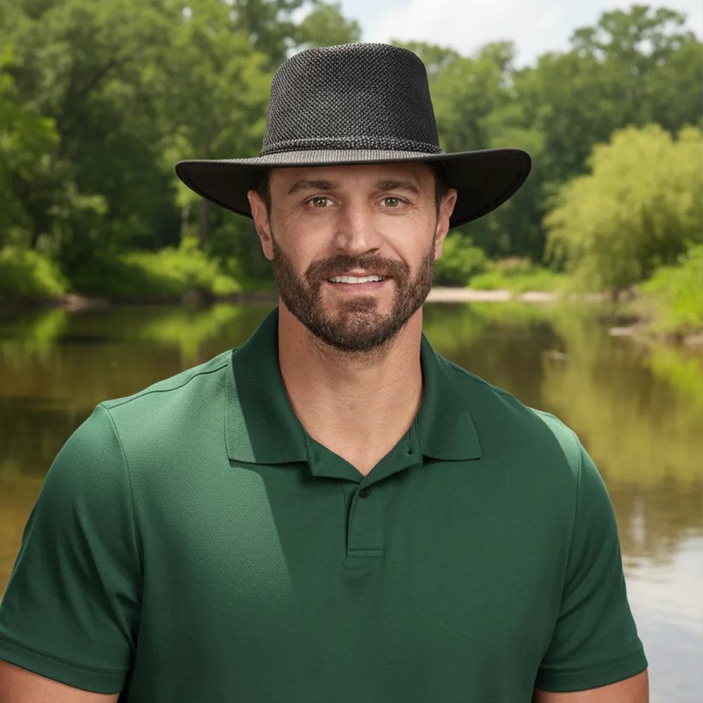Cabana | Mens Black Breathable Wide Brim Sun Hat – American Hat Makers