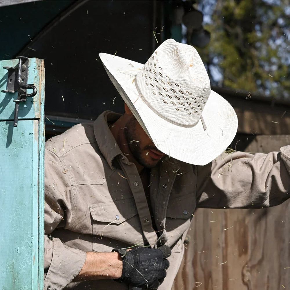 Cal | Mens Vented Crown Woven Bangora Straw Cowboy Hat  display picture 3