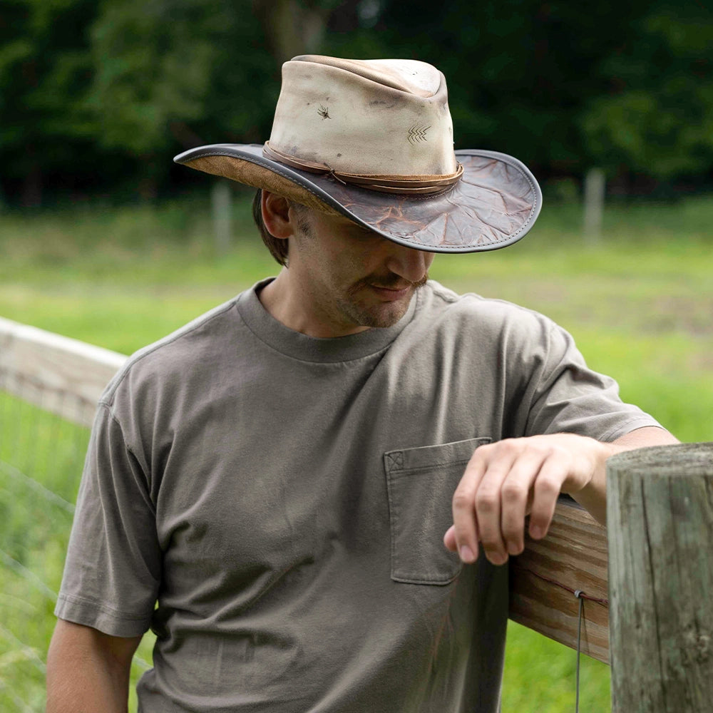 Calamity | Mens Driftwood Distressed Genuine Leather Cowboy Hat