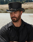 El Dorado Red Eye | Mens Black Leather Top Hat with Red Eye Skull Hat Band