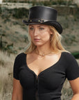 El Dorado SR2 | Womens Black Leather Top Hat with SR2 Hat Band