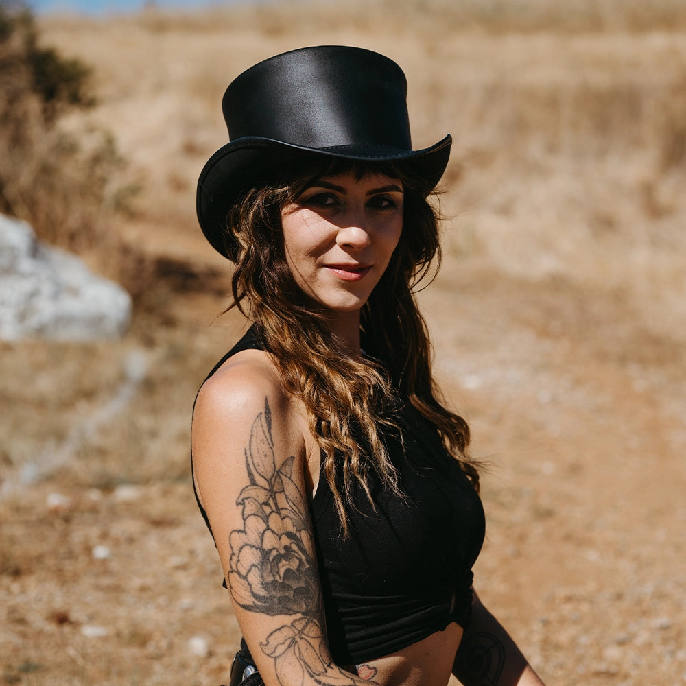 El Dorado | Womens Black Leather Top Hat – American Hat Makers display picture 3
