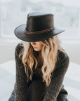 Midnight Rider | Womens Black Leather Outback Hat