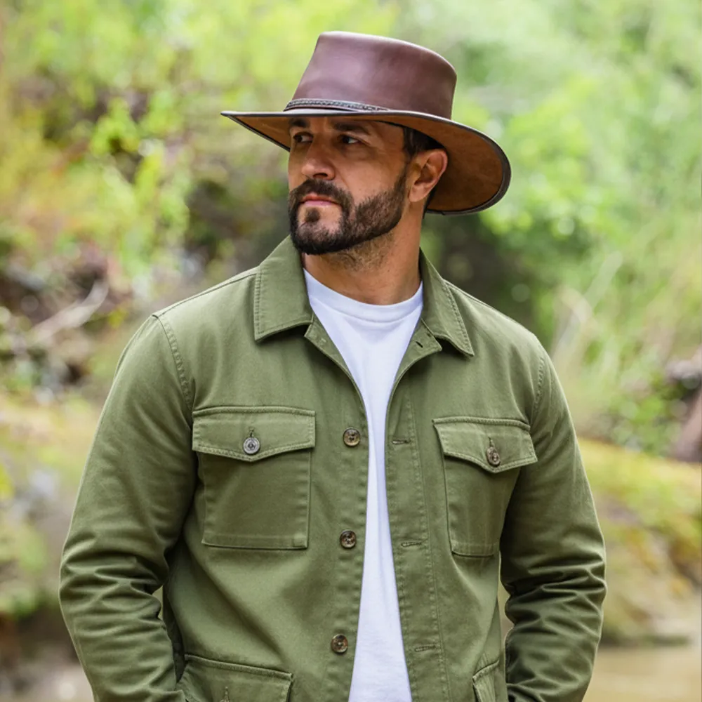 Midnight Rider | Mens Chestnut Leather Outback Hat – American Hat