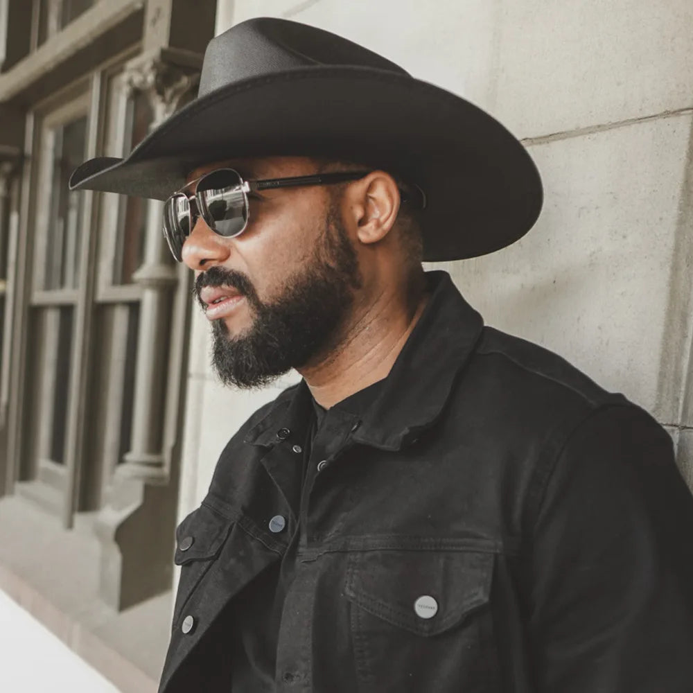 Pioneer | Mens Black Canvas Cotton Western Cowboy Hat – American