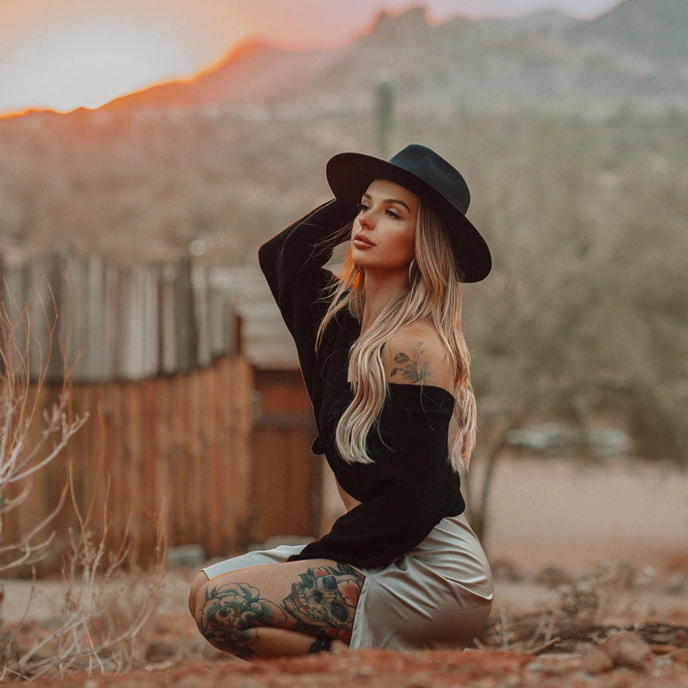 Rancher | Womens Black Wide Brim Felt Fedora Hat – American Hat Makers