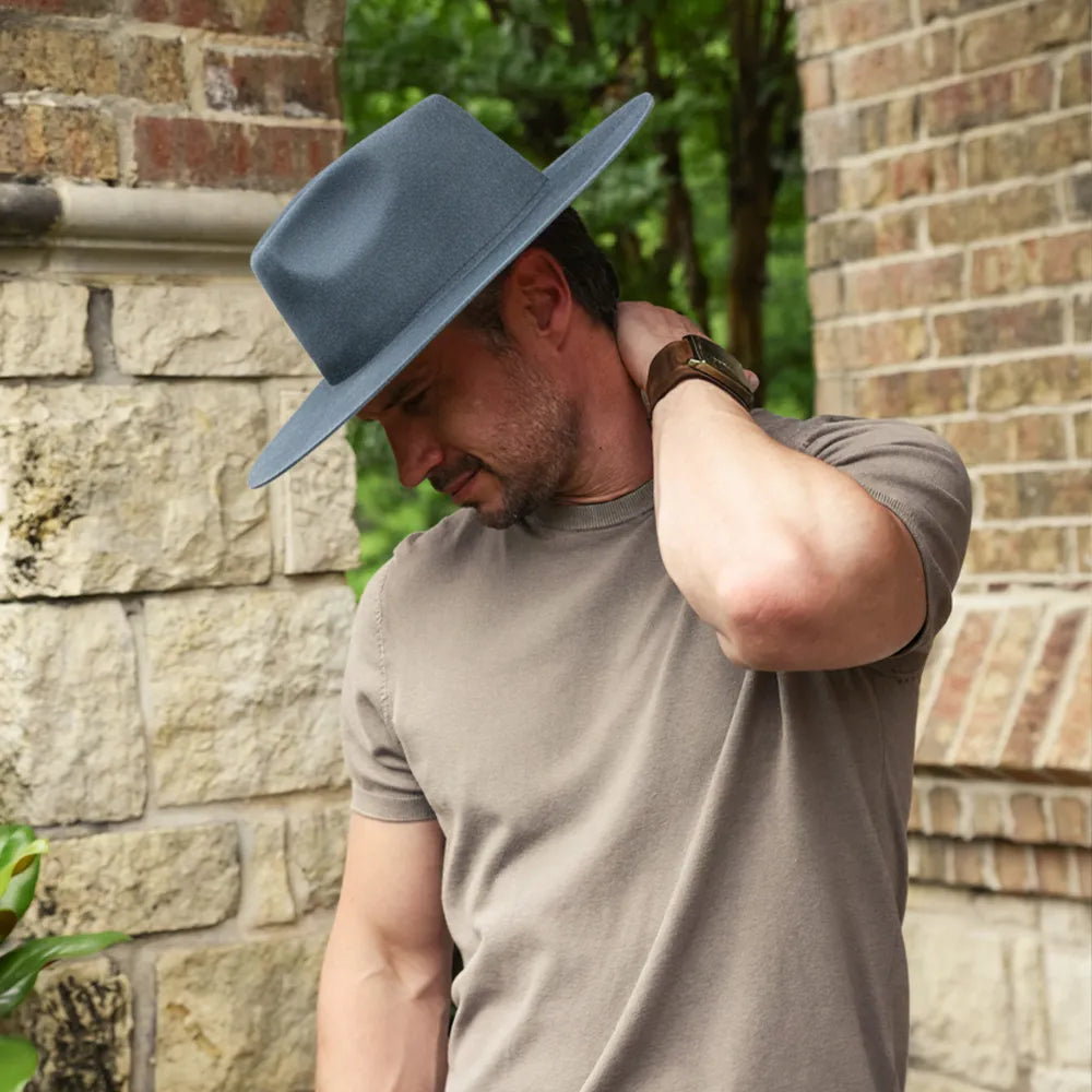 Gray blue Wide-Brim hat not today Oceanus Wide Brim Wool Felt Fedora Hat – Village Hat Shop main image 3