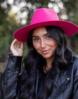 Rancher | Womens Pink Wide Brim Felt Fedora Hat