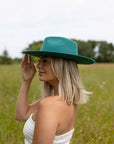 Rancher | Womens Teal Wide Brim Felt Fedora Hat