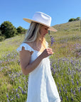 Rancher | Womens White Wide Brim Felt Fedora Hat