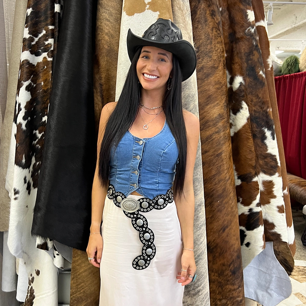 Renegade | Womens Black Pinch Front Curled Western Leather Cowgirl