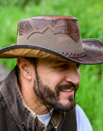 Stampede | Mens Cowhide Leather Cowboy Hat with Mesh Sides