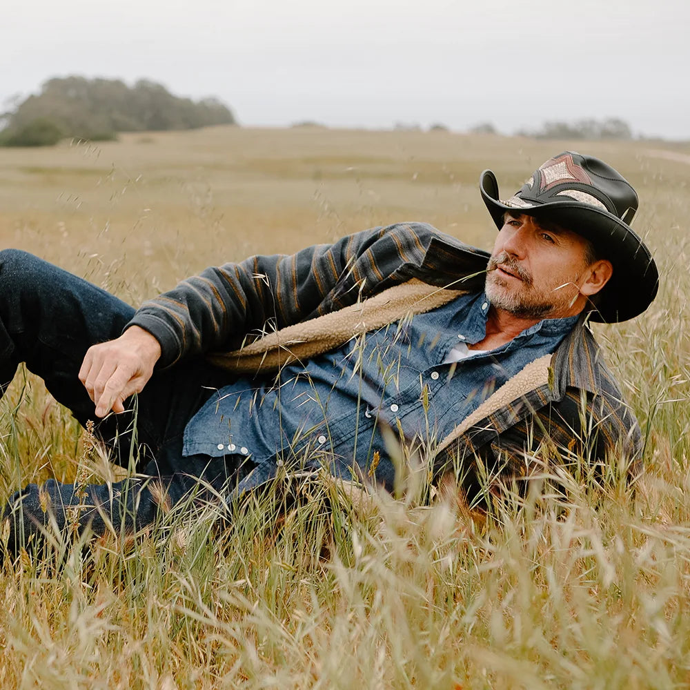 Storm Black | Mens Leather and Rattlesnake Black Cowboy Hat Storm Black | Mens Leather and Rattlesnake Black Cowboy Hat