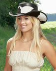 Pinto | Womens Black Leather Cowgirl Hat with Calf Accents