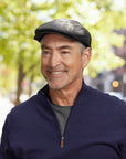 Bookie | Mens Black Leather Flat Cap
