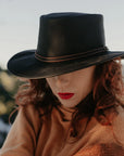 Midnight Rider | Womens Black Leather Outback Hat