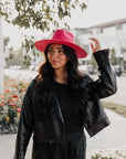 Rancher | Womens Pink Wide Brim Felt Fedora Hat