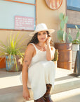 Rancher | Womens White Wide Brim Felt Fedora Hat
