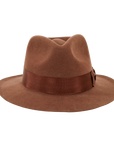 A front view of an adventure brown fedora hat